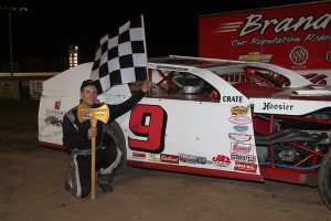 Saturday’s Xtreme Motor Sports IMCA Modified main event at the Mighty Axe ran green to checkered and paid $1,200 to winner Billy Kendall. (Photo by James Jones)