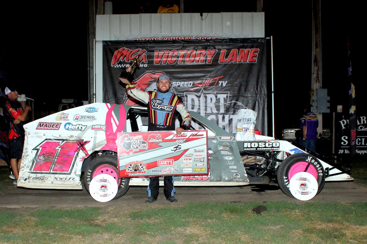 100th IMCA Speed Shift TV Dirt Knights checkers fly at