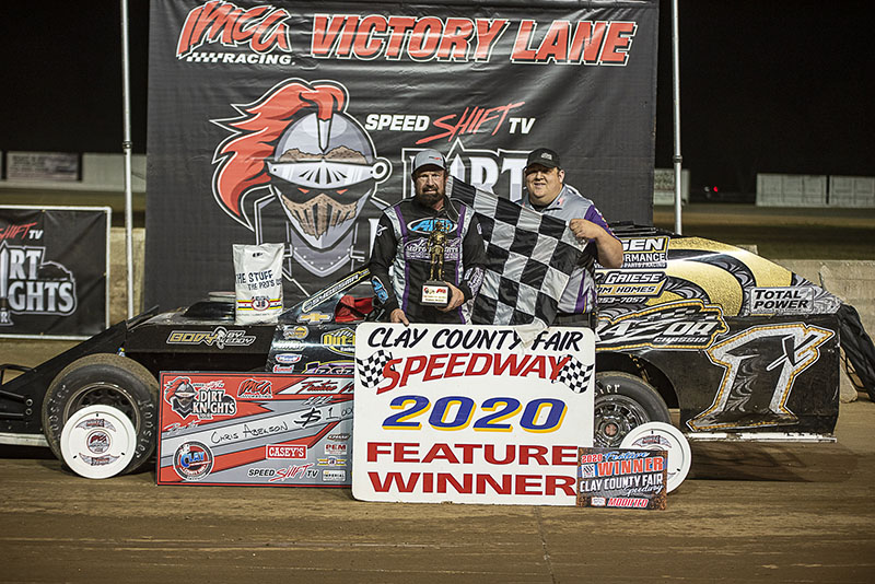 Clay County Speed Shift TV Dirt Knights IMCA Modified checkers fly