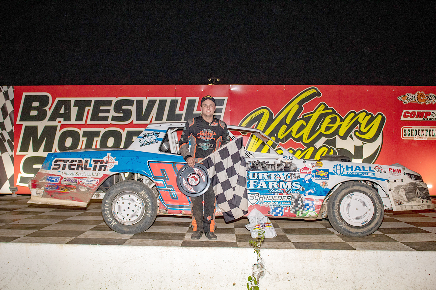 World IMCA Stock Car Championship opening night checkers fly for