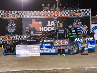 Cody Thompson got a huge dose of momentum headed to Boone with his $10,000 Friesen Performance IMCA Modified win at Rocket Raceway Park’s Bryan Mize Memorial, (Photo by Stacy Kolar, Southern Sass Photography)