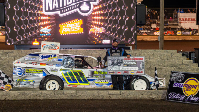 MOD Johnny Whitman VL PB Byron Fichter Fotography Johnny Whitman drove the Jerovetz Motorsports no. 08 to victory in Friesen Performance IMCA Modified Qualifier 3 on Sept. 4 at Boone Speedway during the Speedway Motors IMCA Super Nationals fueled by Casey’s, locking himself into the middle row of Saturday’s Big Dance. (Photo by Byron Fichter Fotography)