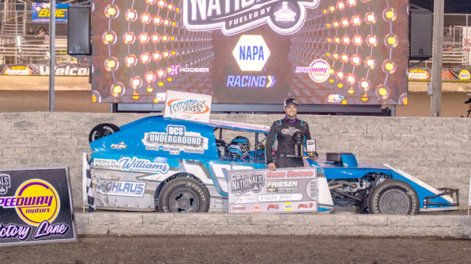 MOD Tim Ward VL PB Byron Fichter Fotography Tim Ward raced to the Friesen Performance IMCA Modified Qualifier 1 victory on Sept. 3 at Boone Speedway during the Speedway Motors IMCA Super Nationals fueled by Casey’s, locking himself into the inside row of Saturday’s Big Dance. (Photo by Byron Fichter Fotography)