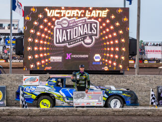 Braden Richards raced to redemption with his Sunoco IMCA Stock Car Qualifier 3 win on Sept. 4 at Boone Speedway during the Speedway Motors IMCA Super Nationals fueled by Casey’s, locking himself into the middle row of Saturday’s Big Dance. (Photo by Byron Fichter Fotography)