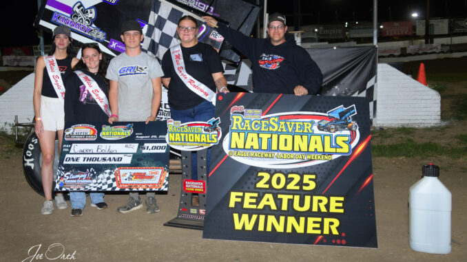 SP Carson Bolden VL PB Joe Orth Photo Carson Bolden celebrates in victory lane after winning the Friday Sprint Car qualifier during the 13th annual RaceSaver IMCA Sprint Car Nationals at Eagle Raceway on Aug. 29. (Photo by Joe Orth Photo)